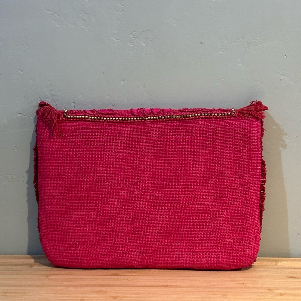 NATASHA Fuscia Embroidered Envelope Shoulder Bag With Floral Beaded Accents - Picture 5 of 10